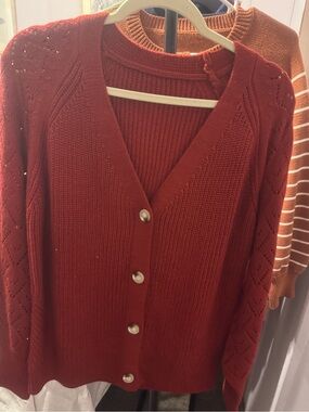 Women’s burgundy Button-Front Knit Cardigan Sweater